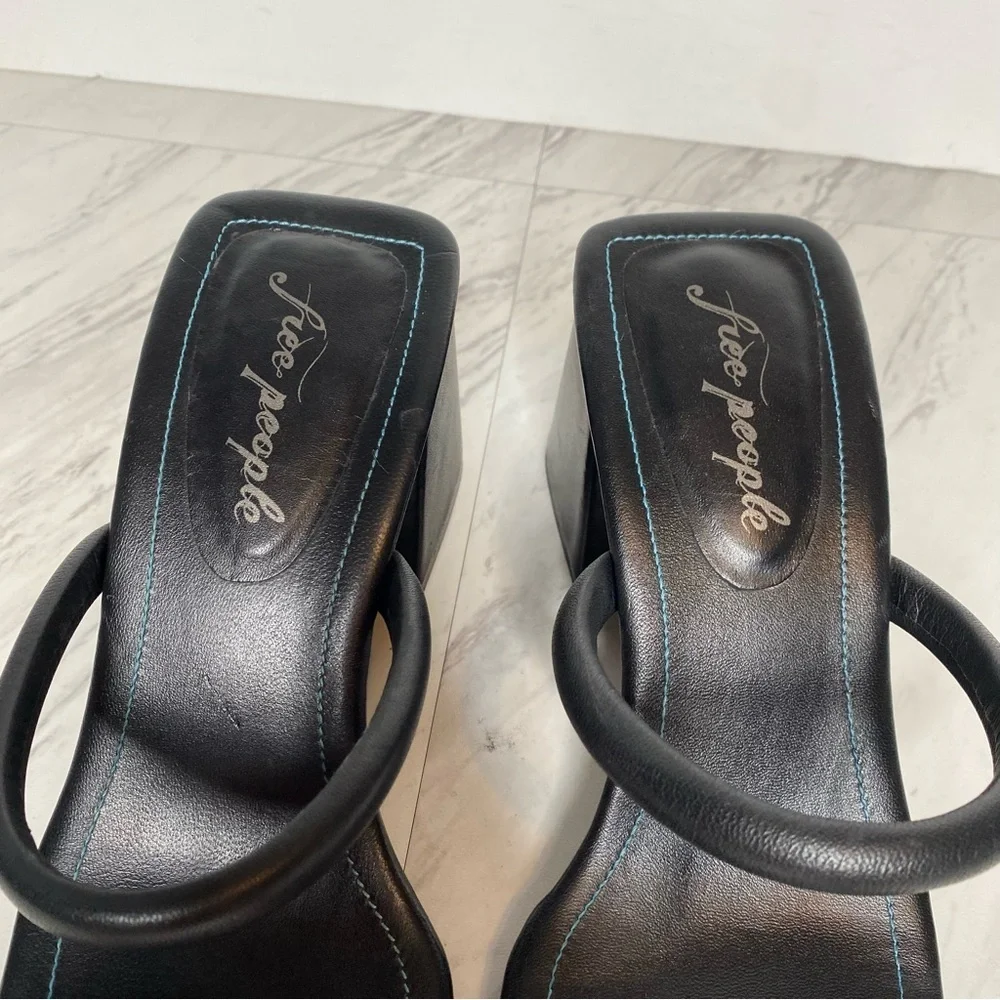 New! Free People Parker Double Strap Square Toe Black Leather Heeled Sandal 41